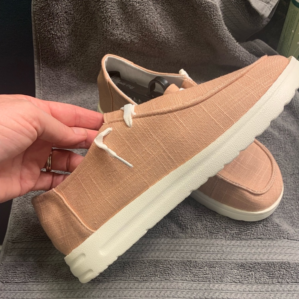 Light red canvas shoes